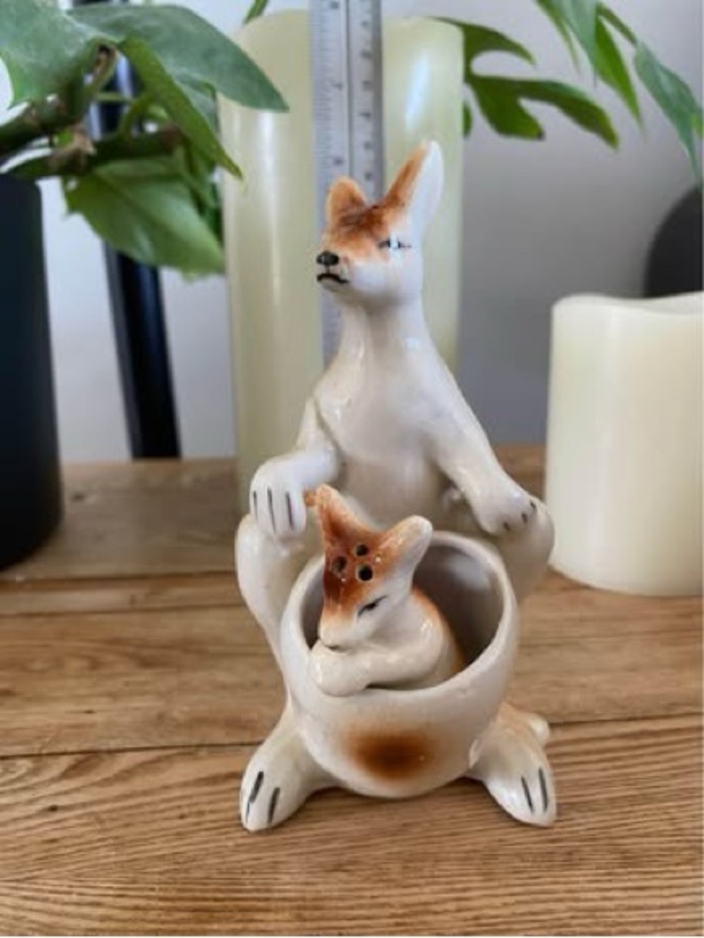 Vintage Ceramic Kangaroo & Joey Salt and Pepper Shakers - Nesting Pouch Set